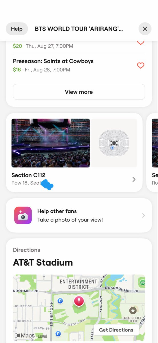 fondcix's tweet photo. WTS One (1) BTS Arlington Day 1 8/15 ticket

• Selling for $440 (bought for $557)
• Section C112, Row 18
• Paypal G&amp;S
• rfs: found ticket with closer view

#BTS_ARİRANG https://t.co/R3kySqBfHA