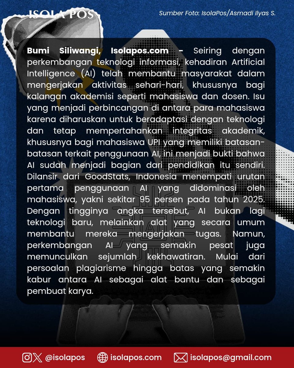 isolapos's tweet photo. Isu yang menjadi perbincangan di antara para mahasiswa karena diharuskan untuk beradaptasi dengan teknologi dan tetap mempertahankan integritas akademik, khususnya bagi mahasiswa UPI yang memiliki batasan-batasan terkait penggunaan AI, ini menjadi bukti bahwa AI sudah menjadi- https://t.co/kh3cBimqlX