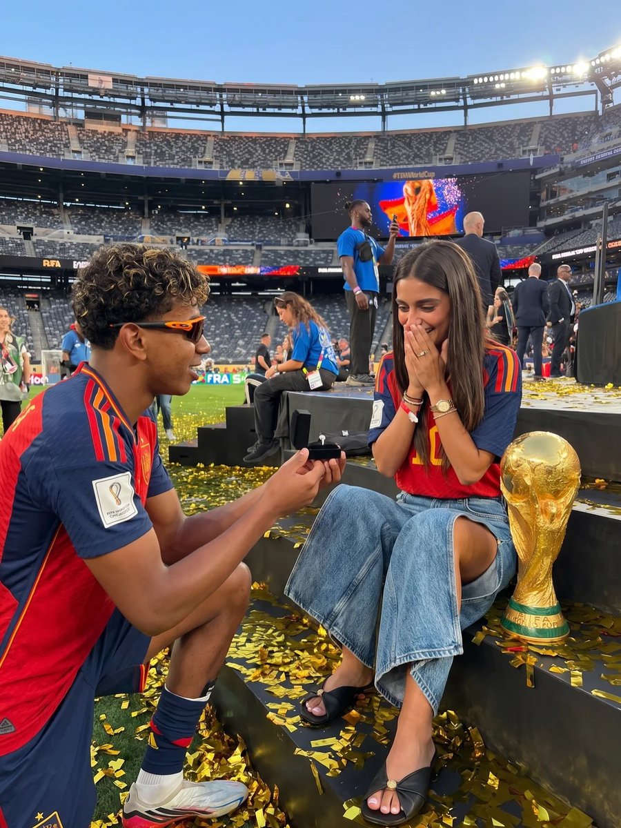 PakistaniArt's tweet photo. Did 19-year-old FC Barcelona star Lamine Yamal quietly get married after winning the World Cup? 💍

Viral photos of him and Inés García Santos in wedding attire are completely AI-generated deepfakes spreading across TikTok &amp; Instagram.

Read in detail: https://t.co/dIJC8bsD42 https://t.co/rmG0UG0Rz6