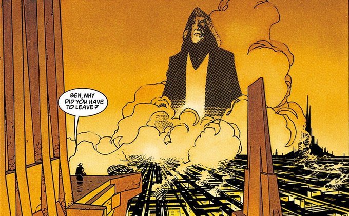 jtimsuggs's tweet photo. Really love this particular piece of artwork of Ben Kenobi’s final exchange with Luke before fully becoming one with The Force in the comic adaptation of Heir To The Empire.

Seeing Zahn’s writing come to life only makes moments like these feel even more thematically powerful. https://t.co/1Ix7ftysXP