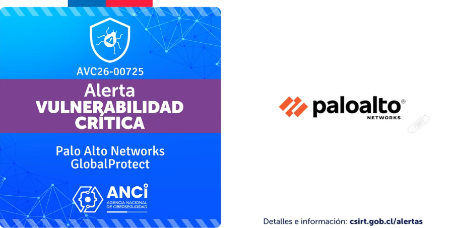 ANCIChile's tweet photo. 🚨 Desde la Agencia Nacional de Ciberseguridad (#ANCI) compartimos información de una vulnerabilidad crítica que afecta a los portales y gateways GlobalProtect de #PaloAlto, identificada como CVE-2026-0257
🪲Más info: https://t.co/zAkjpLFi1j https://t.co/I9Fpea5faQ