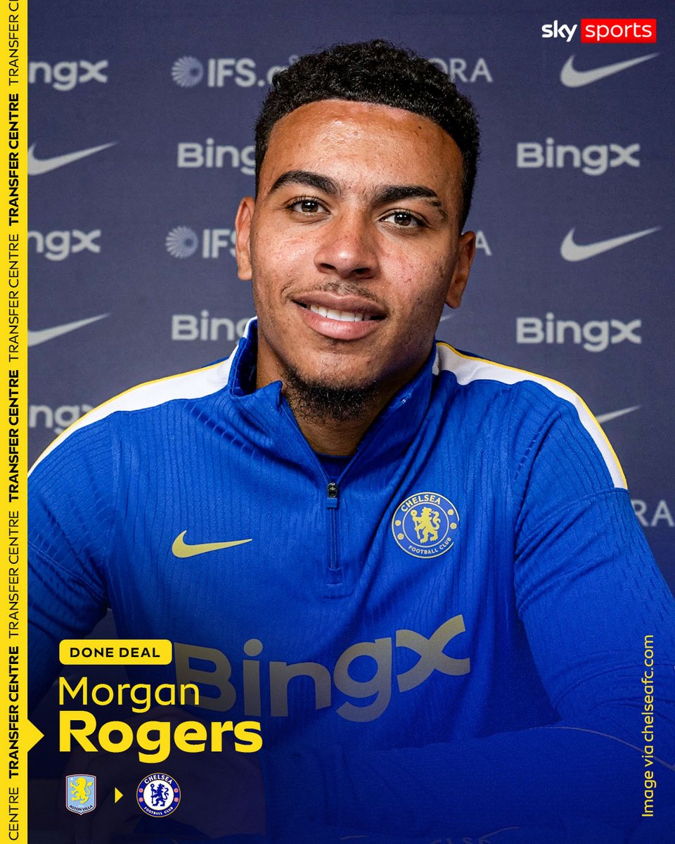 SkyFootball's tweet photo. BREAKING: Chelsea have completed the signing of Morgan Rogers from Aston Villa in a record-breaking £117m deal 🚨 https://t.co/h1JNMa9fCC