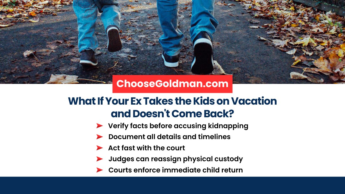 ChooseGoldman's tweet photo. Click the link to watch: https://t.co/Va6pcOEY2G

What If Your Ex Takes the Kids on Vacation and Doesn't Come Back?

For a Complimentary Phone Case Evaluation:  
https://t.co/hr5LhMPLeh 
 
Download Divorce &amp; Custody Survival Guide. Click here: 
https://t.co/Yol822gL3o https://t.co/KYNxLLABbt