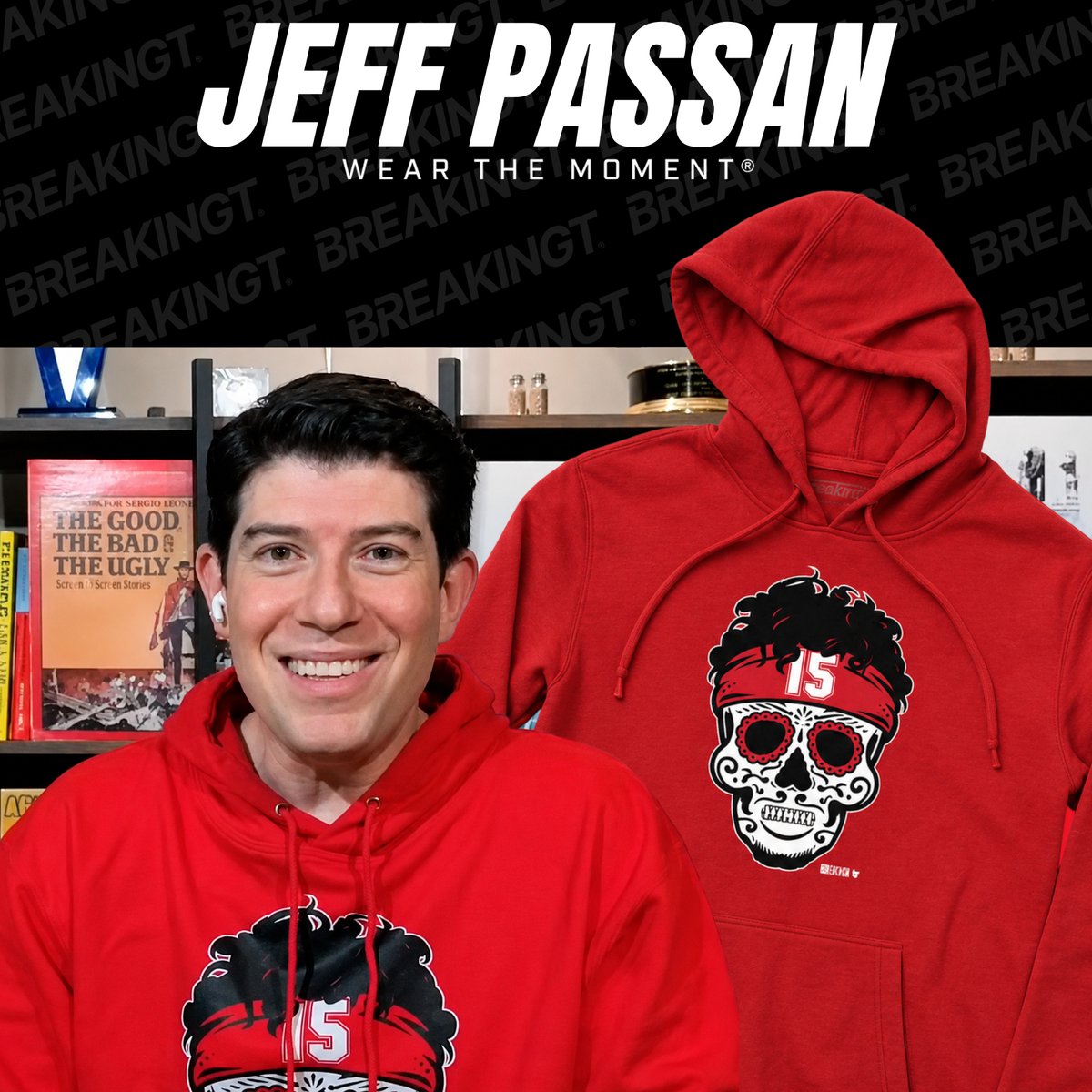 BreakingT's tweet photo. Jeff Passan spotted rocking the Patrick Mahomes Sugar Skull hoodie on The Pat McAfee Show today 👀🔥 https://t.co/RwhTosUOry