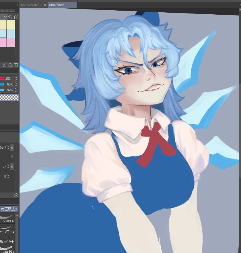 Naty_Blueberry's tweet photo. Me habia hecho otra cuenta para publicar solamente cosas de touhou pero me di cuenta que no seré capaz de gestionar tantas cuentas a la vez así que simplemente voy a borrarla adiooos. En fin, subo acá este wip de Cirno espero terminarlo alguna vez https://t.co/3Es9e9emhz