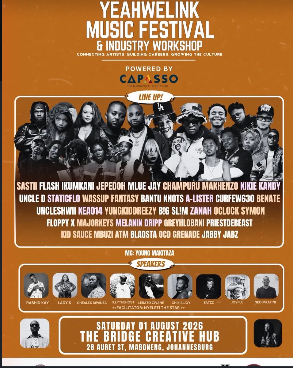 ___eatzz's tweet photo. Doing something real cool in real life on the 1st of August w YeahWeLink Music Festival &amp; Industry Workshop in collaboration w CAPASSO as 1 of the speakers + some real dope performances! 😮‍💨😮‍💨🤞🏼🤞🏼

Location: 28 Auret Street, Johannesburg

COME THRU, RSVP: https://t.co/Remiv0Lc0M https://t.co/oCT53yvf0p