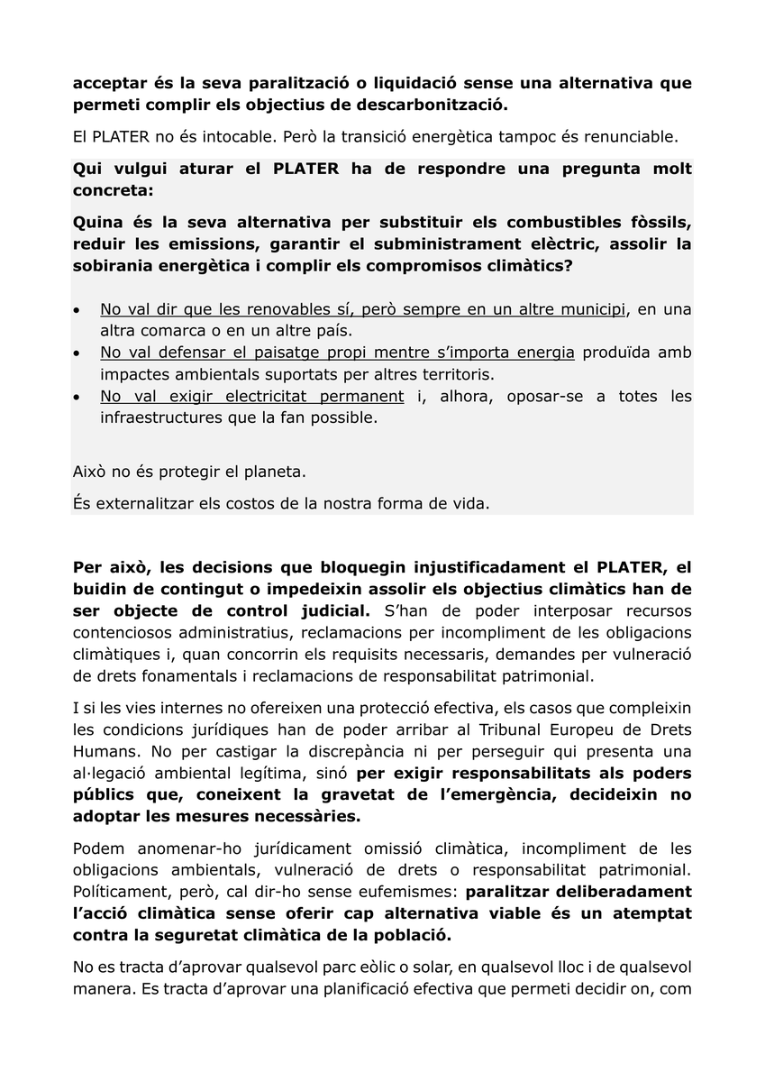 fortuny's tweet photo. El #PLATER es pot discutir, corregir i millorar

Però no es pot paralitzar sense una alternativa real per reduir emissions, substituir els combustibles fòssils i garantir la sobirania energètica

Davant l’#EmergènciaClimàtica bloquejar també ha de tenir conseqüències
 #Catalunya https://t.co/OhhYEF2gzH