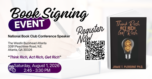 NewZionCC's tweet photo. Speaker @ the National Book Club Conference
8/1/26
2:45 pm
The Westin Buckhead Atlanta
3391 Peachtree Rd, N.E. Atlanta, GA 30326

Register here: https://t.co/AsRVcEUScu

Dr. Jamie T. Pleasant will be speaking &amp; signing copies of his latest book, Think Rich, Act Rich, Get Rich. https://t.co/XzSUU6S8I4