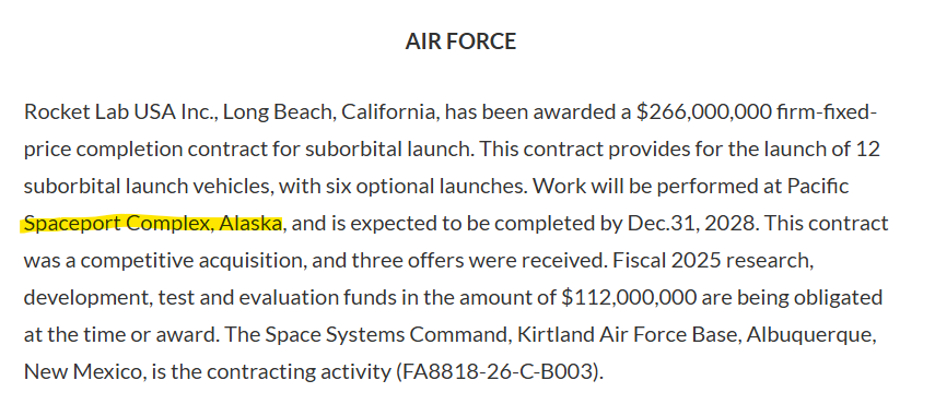 JacobKeeton20's tweet photo. $RKLB 
New Contract! $266M for HASTE launches out of Spaceport Complex, Alaska!? https://t.co/PSqfNCP8Op