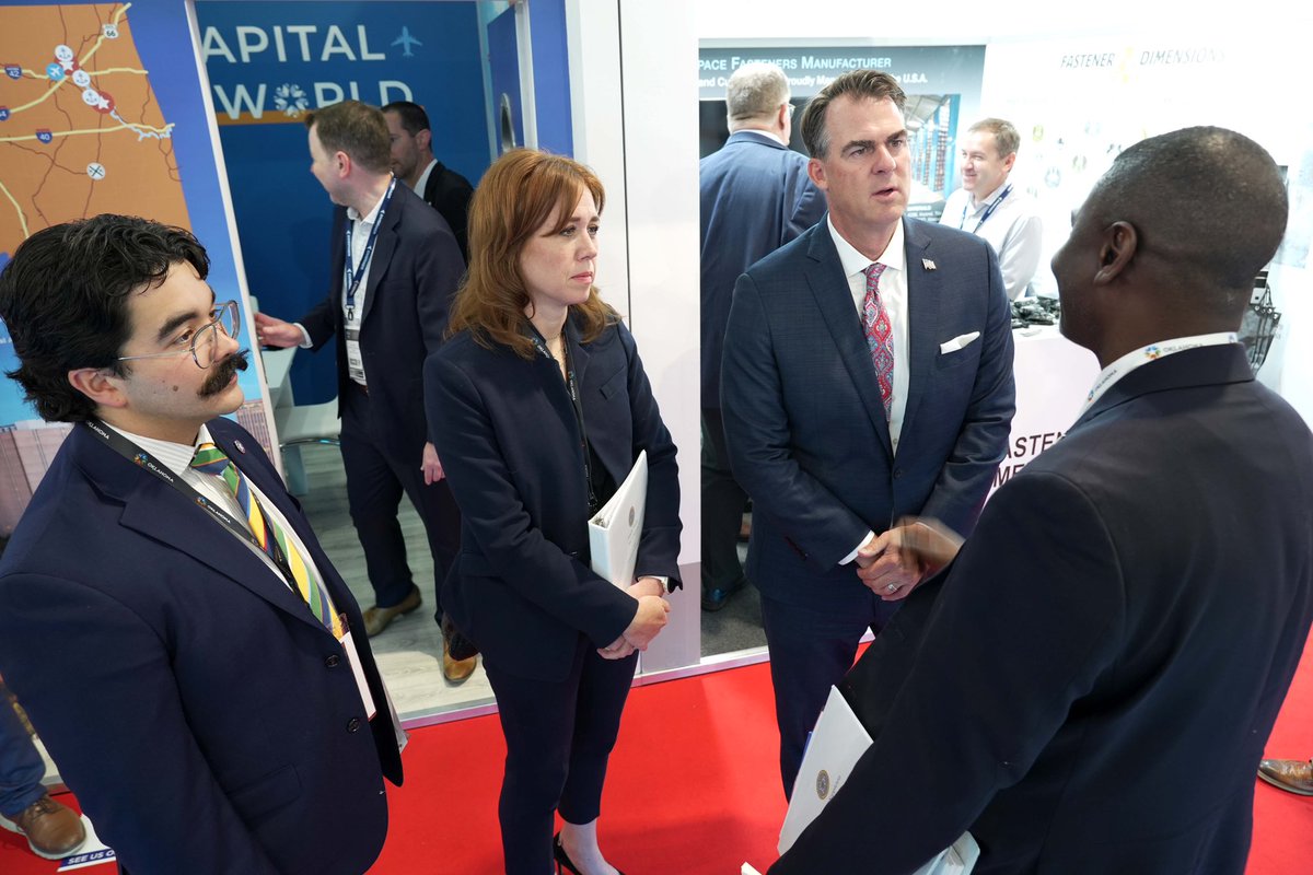 GovStitt's tweet photo. When the world's aerospace and defense industry gathers, Oklahoma has a seat at the table.

This week at the Farnborough International Airshow, I met with companies from across the globe to showcase why Oklahoma continues to be a leader in aerospace and defense- our second-largest and fastest-growing industry.

We're bringing more jobs, more investment, and more opportunity home to Oklahoma.