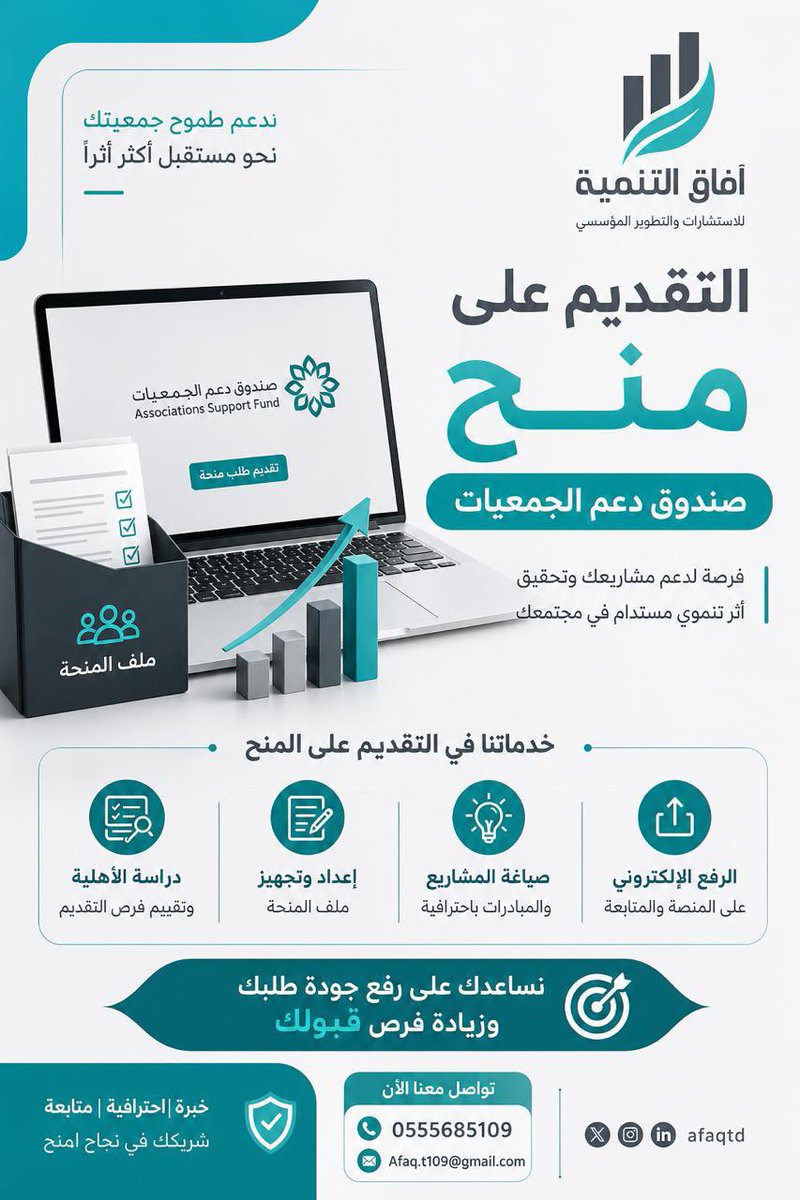 hassein1000's tweet photo. @asfgovsa 🚀 التقديم على منح صندوق دعم الجمعيات متاح الآن.

فريق آفاق التنمية يتولى إعداد ملف المنحة، وصياغة المشروع، والرفع الإلكتروني باحترافية لزيادة فرص القبول.

📲 للتواصل: 0555685109

#صندوق_دعم_الجمعيات #القطاع_غير_الربحي #الجمعيات_الأهلية https://t.co/u39W0H4tG3