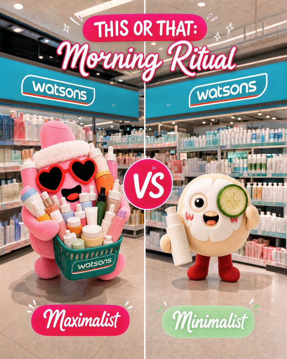 WatsonsSG's tweet photo. Skincare check! 💙

Do you believe more is more with a full 10-step routine? ✨

Or are you all about the essentials — Cleanse. Moisturise. SPF. Repeat. ☀️

There's no right or wrong answer... just different routines! 😉

💬 Comment TEAM MAXIMALIST or TEAM MINIMALIST below! https://t.co/uHi5weRA39