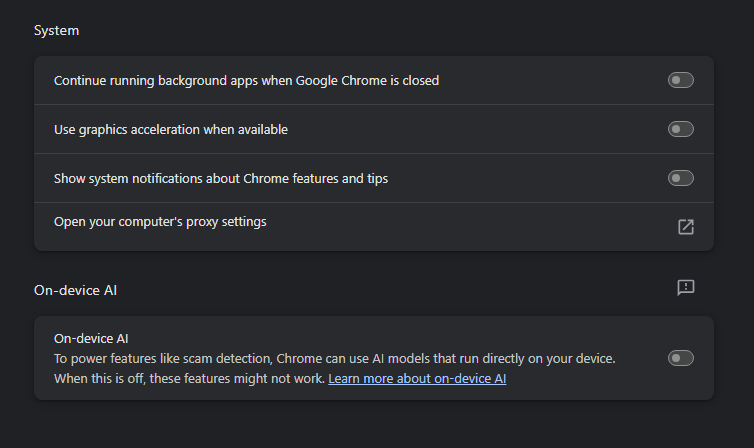 ultimatetweakk's tweet photo. 🚨 Your browser could be STEALING your FPS.

Disable these 4 settings, then restart your browser.

✅ Stops your browser from running in the background after you close it.

✅ Frees up CPU &amp; RAM for gaming.

Works on Chrome, Edge, Opera, Brave, and most Chromium browsers. https://t.co/0pAaZuuaWk