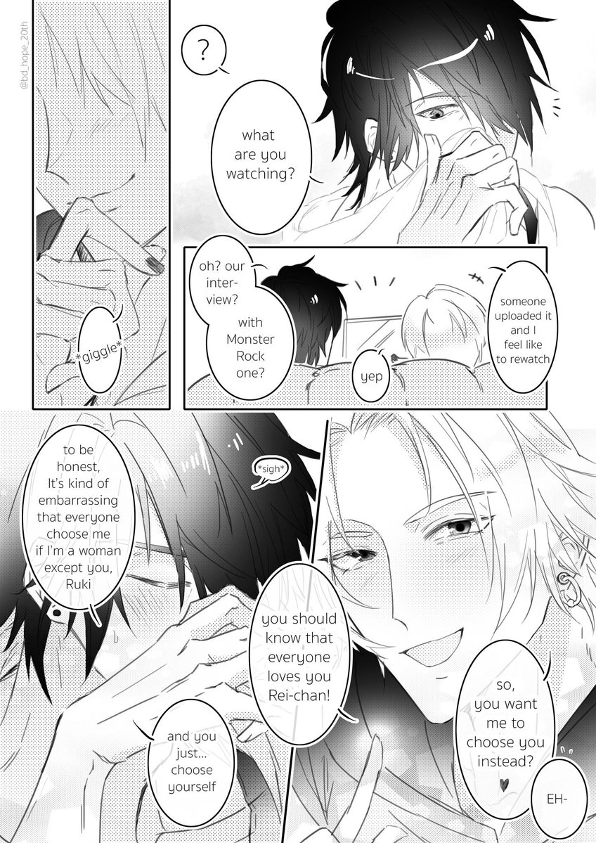 bd_hope_20th's tweet photo. *reupload*

#reituki comics about that monster rock interview 
p. 3/3 💖🥰

I just want to post this comics in one tweet so I reupload it here lol https://t.co/qvaXpfFae7