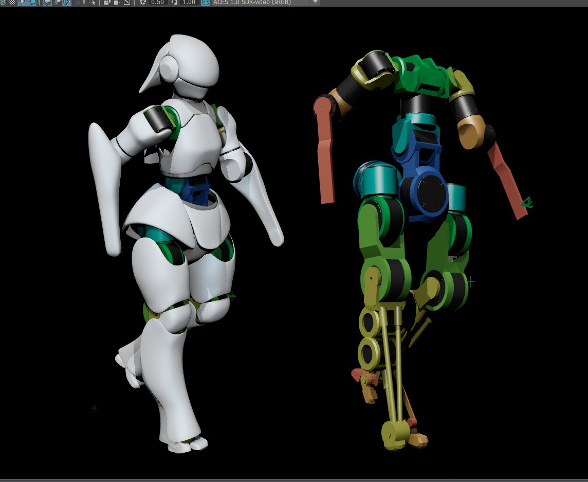 maya_canaan's tweet photo. ヒューマノイド設計進捗。一部バランスを整えてみた。
強化学習、今まで練習してたIsaac Sim 5.1.0 よりも Isaac Sim 6.0.0 がいいかなーと思って切り替えてみた。
そしたら案の定 Isaac Lab の導入にめっちゃ手こずってもーた…　何とかなったけども、ちかれた。。
#IsaacSim #IsaacLab #ROBSTRIDE https://t.co/4JMoNdgoEx