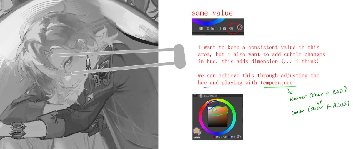 nrnr_247's tweet photo. here are a few tips about value control and relative colour, ig it contributes to the dreamy look anon was talking about?

i try to follow these principles in my colouring.. but u should also learn colour harmonies (complementary, triadic, tetradic, etc) to elevate ur drawings! https://t.co/NDvESOAhfe