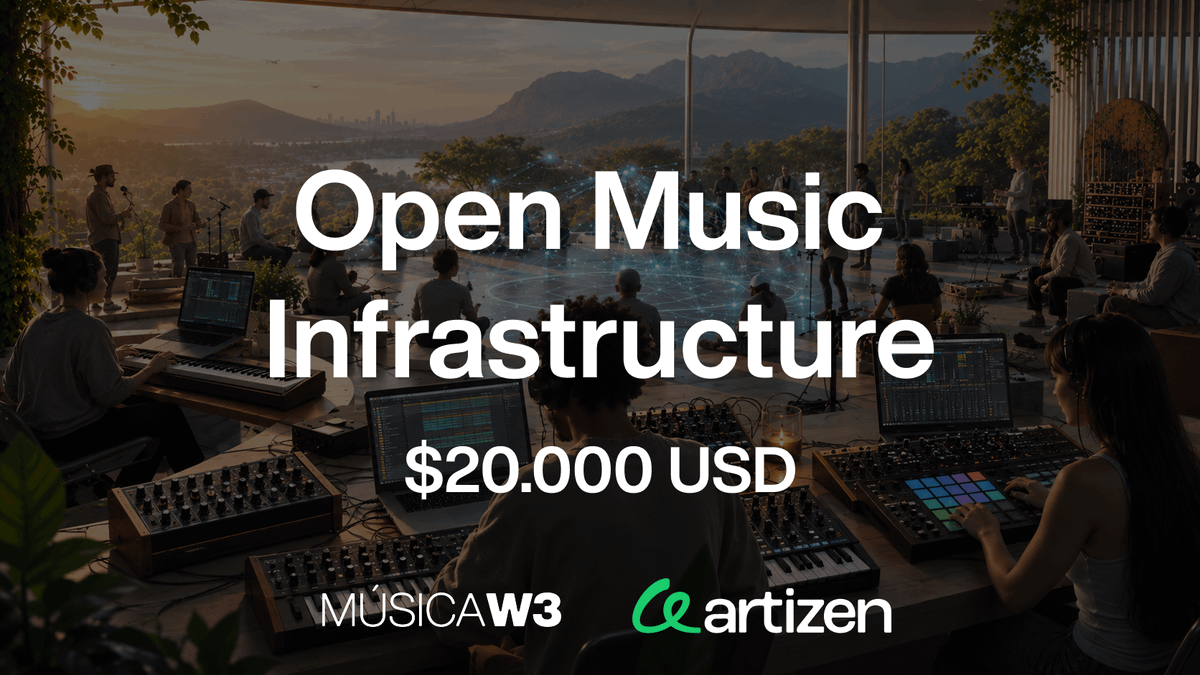 Musica_W3's tweet photo. Estamos orgullosos de anunciar el lanzamiento de nuestro fondo en @Artizen para construir el futuro de la infraestructura de la industria musical.

$20K USD para tu proyecto si estás construyendo apps, instrumentos o cualquier proyecto abierto alrededor de la industria musical🧵 https://t.co/PbHWqDNsQ7
