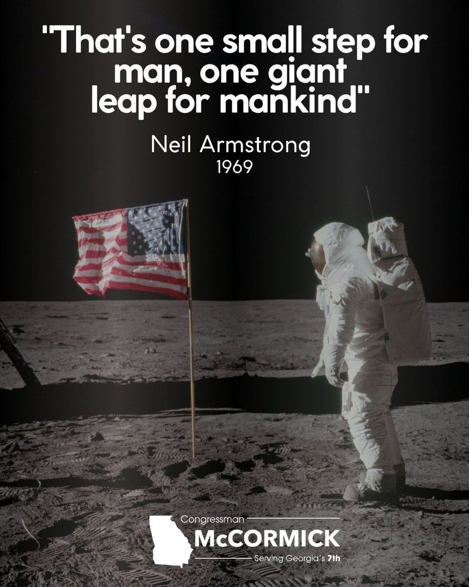 RepMcCormick's tweet photo. Yesterday marked 57 years since Neil Armstrong took humanity's first steps on the moon and reminded the world that America does what others think is impossible.

As we look to the next frontier, from space to artificial intelligence and beyond, America must continue to lead through innovation. I can't wait to see what we accomplish in the years ahead. 🇺🇸