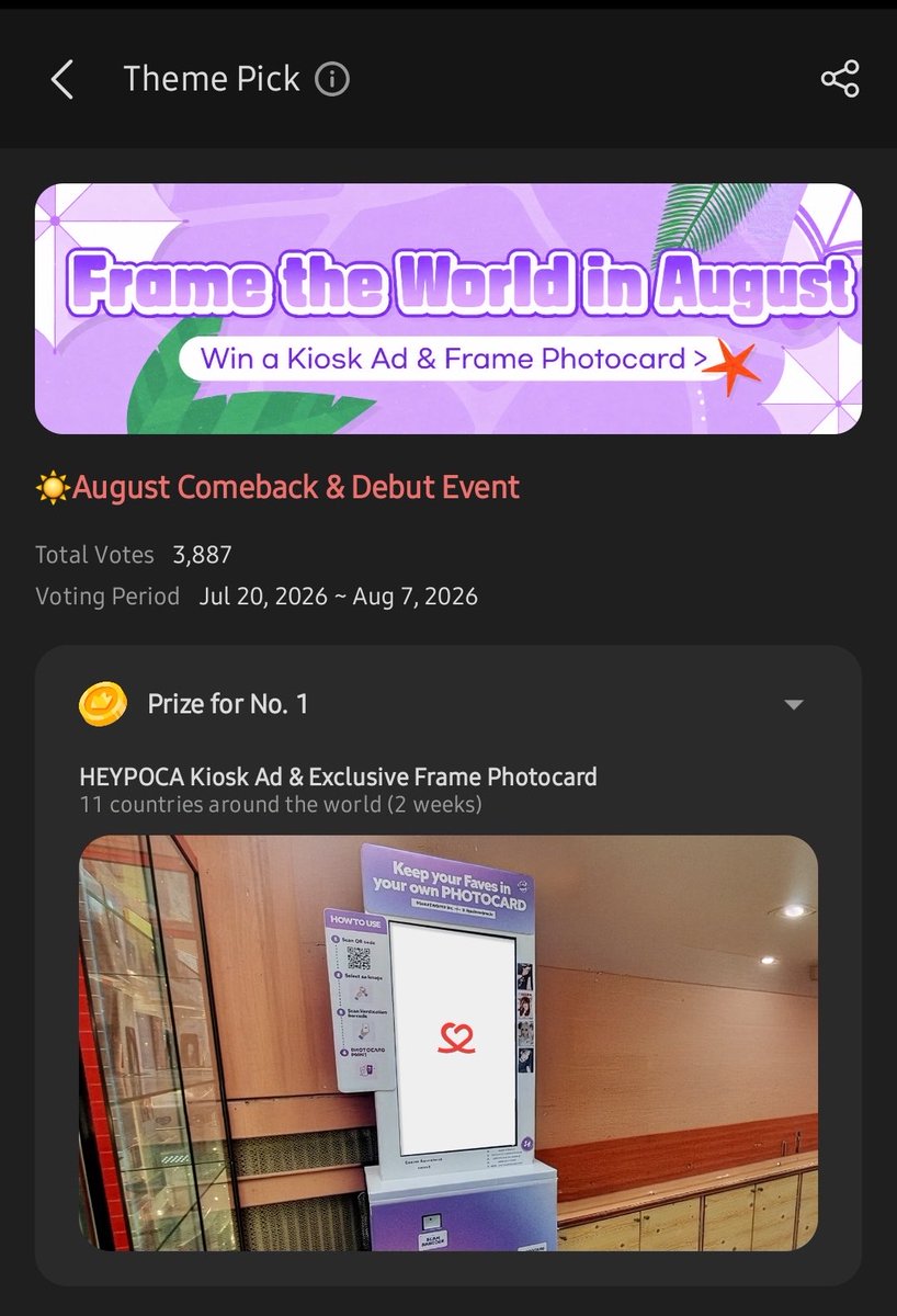 EN_CODEGLOBAL's tweet photo. [CHOEAEDOL] — AUGUST COMEBACK & DEBUT EVENT

ENGENEs! While you’re collecting on the app for ENHYPEN’s Charity Fairy events, don’t forget to stop by the Themed Pick and cast your votes too!

🗓️ August 7
🗳️ 2 per account, per day
🔗 https://t.co/lMaJcQSGjD

Reward:
• HEYPOCA Kiosk Ad
• Exclusive Frame Photocard (displayed for 2 weeks)
🌏 Available in 11 countries.

#ENHYPEN #THE_SIN_BLISS 
#ENHYPEN_8thMiniAlbum @ENHYPEN @ENHYPEN_members