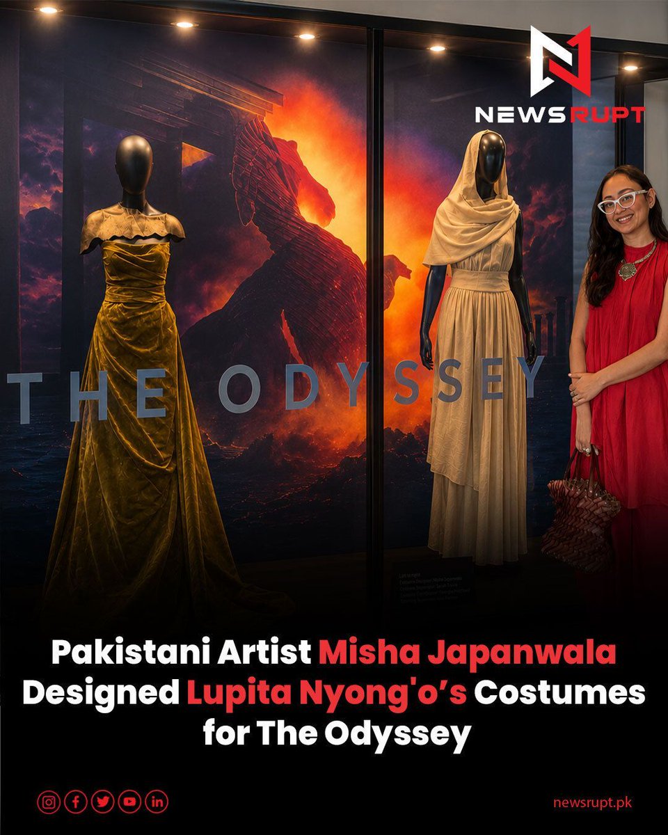 NewsruptPk's tweet photo. Pakistani artist Misha Japanwala designed Oscar winner Lupita Nyong'o's costumes for Christopher Nolan's upcoming film The Odyssey marking another major international milestone for Pakistani creative talent in global cinema and fashion.

#MishaJapanwala #LupitaNyongo #TheOdyssey https://t.co/cYuMA9E3k8