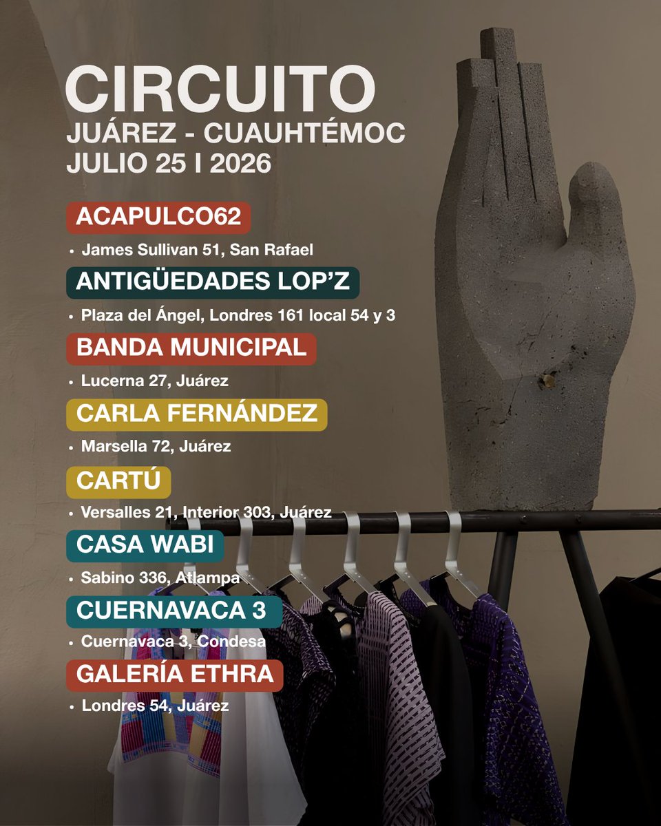 ZonaMaco's tweet photo. CIRCUITOS ZⓈONAMACO
PRESENTADO POR @1800mx

📍Consulta el mapa de actividades y recorridos de los espacios participantes en el circuito Juárez–Cuauhtémoc.

@acapulco_62, @antiguedadeslopz, @bandamunicipalmx, @carlafernandezmx, @cartu_studio, @casawabi, @cuernavacatres, @galeriaethra, @khgaleria, @galerias_sevilla, @galeria_realde_catorce, @marianeibrahimgallery, @mbellasartes, @museofranzmayer, @museokaluz

02: Juárez–Cuauhtémoc
🗓️ JULIO 25 | 2026

👉🏽 Abierto al público sin costo.

🔗 Consulta el mapa en el enlace de la bio.

@loscancinos @garcicrespomx @scielomx.mx

@bloodypiemx @coolhuntermx @local.mx

#CIRCUITOSZSONAMACO #ZSONAMACO #SEMANADELARTEZSONAMACO #ZSONAMACOARTWEEK
