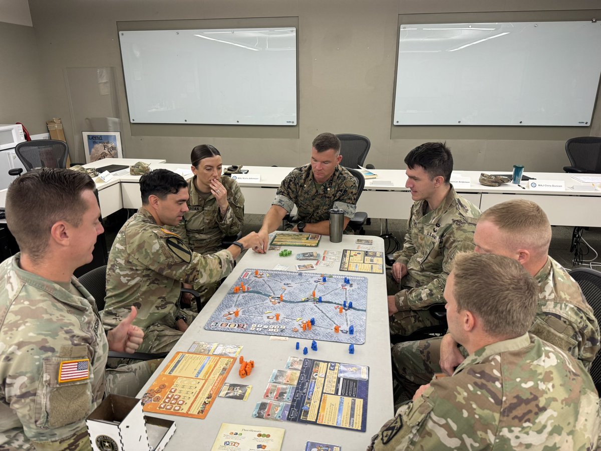 smarkg52's tweet photo. Exercise 1 day three! SAMS teams doing some pregame planning for @LederGames Root @USACGSC #wargaming &amp; #simulations enable us to make decisions and learn from our mistakes in dynamic asymmetrical environment! #PDLikeYouPD https://t.co/kye8uX0ux0