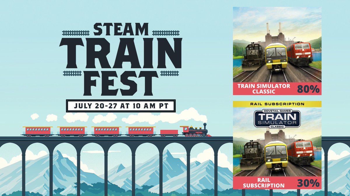 railsimulator's tweet photo. Grab up to 80% off Train Simulator Classic, Rail Subscription, and loads of Add-ons in the Steam Train Fest Sale!

Find out all we have to offer here: https://t.co/4wcaed2bUU
 
If you've been eyeing up something for a while, chances are, it'll be on sale! https://t.co/zcFNQsOri3