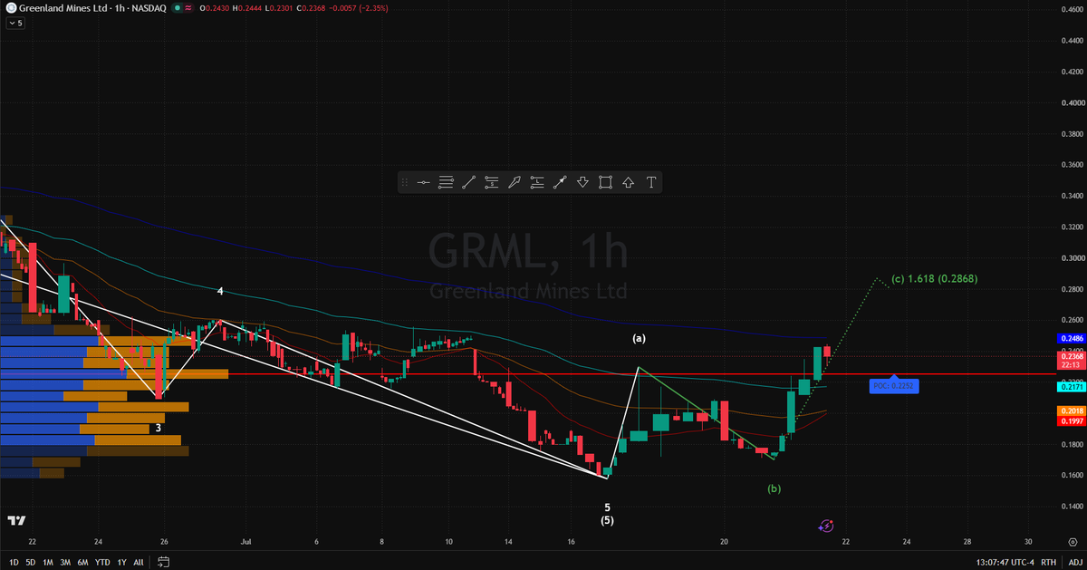 leyla_sas's tweet photo. Holding $GRML through that brutal 5-wave markdown to $0.16 was psychological torture. 🧠

But capitulating at the bottom is how you destroy your portfolio. Look at the fundamentals: Greenland Mines just modeled gold at $3,500 per ounce in their updated S-K 1300 resource estimate. The structural bleeding is mathematically over.

The 1H chart shows a flawless Wave (b) higher low, successfully trapping the late shorts. We are now holding above the $0.2252 POC, initiating a mechanical Wave (c) recovery targeting the 1.618 Fib at $0.2868. This is your window to execute a data-driven plan, not to panic.

Need a rational strategy to navigate this recovery phase? Check my bio, add my WA, and send your avg cost. 🛑

#TradingPsychology #GRML #PriceAction #WallStreet