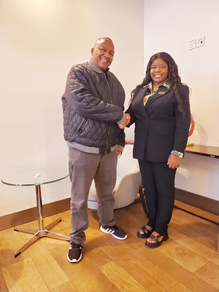 NamibiainKE's tweet photo. The Honorary Consul of Namibia to Kenya, Mr. Said Ali, received Hon. Jennelly Matundu, Namibia's Deputy Minister for International Trade, during her Nairobi stopover last night. Warm regards &amp; wishes of good health conveyed to H.E. President Netumbo Nandi-Ndaitwah. 🇳🇦🇰🇪#Diplomacy https://t.co/lECpCHdU2A