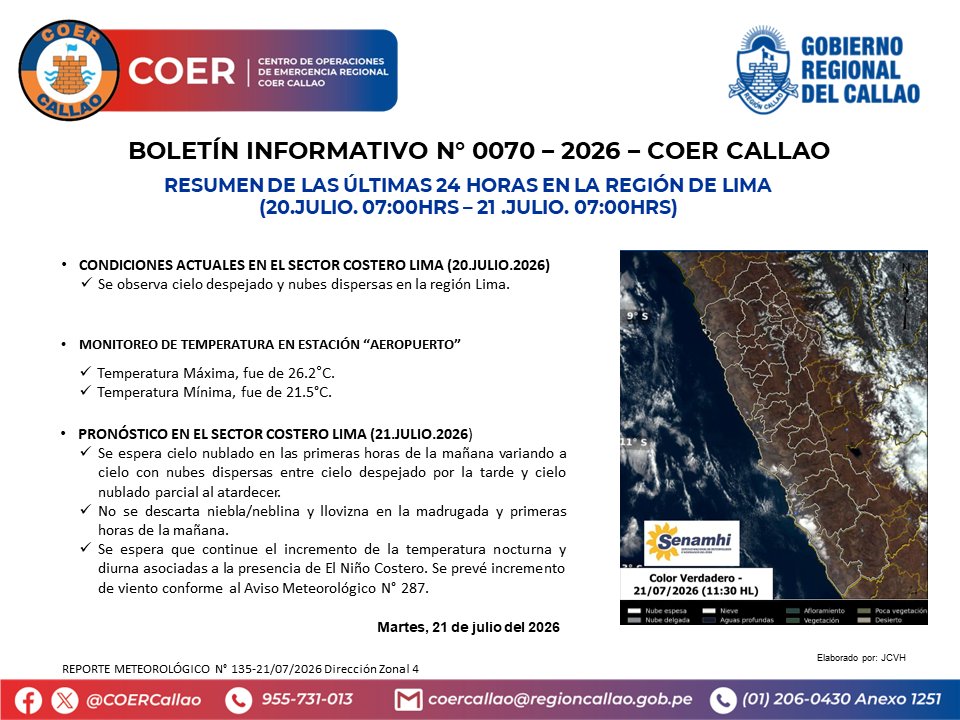 COERCallao's tweet photo. RESUMEN DE LAS ÚLTIMAS 24 HORAS EN LA REGIÓN DE LIMA (20.JULIO. 07:00HRS – 21 JULIO. 07:00HRS) #Callao #Bellavista #CarmenDelaLeguaReynoso #LaPerla #LaPunta #MiPeru #Ventanilla #GobiernornoRegionalDelCallao #COERInforma #GoreCallao https://t.co/hXKsAE5IER