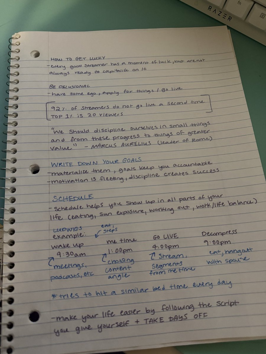 SpookziePunzie's tweet photo. Ludwig’s classes are a goldmine full of motivation and nuggets of wisdom

20 minutes in &amp; I have 2 pages of notes 😂

@LudwigAhgren thanks professor L and congrats on your engagement 🫶 https://t.co/pENOnADER1