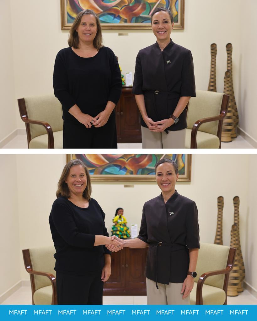 mfaftja's tweet photo. As Her Excellency Ellen De Geest, Ambassador of the Kingdom of Belgium to Jamaica, prepares to conclude her tour of duty later this month, Minister of Foreign Affairs and Foreign Trade, Senator the Honourable @kaminajsmith, was pleased to receive her for a farewell courtesy call earlier today.

The meeting provided an opportunity to reflect on the strong friendship and enduring partnership between Jamaica and Belgium, grounded in mutual respect, shared values and a longstanding spirit of cooperation. Minister Johnson Smith conveyed Jamaica’s sincere appreciation for Ambassador De Geest’s dedication to advancing bilateral relations during her tenure and thanked her for the warmth, professionalism and collaborative spirit she brought to the relationship.

1/2