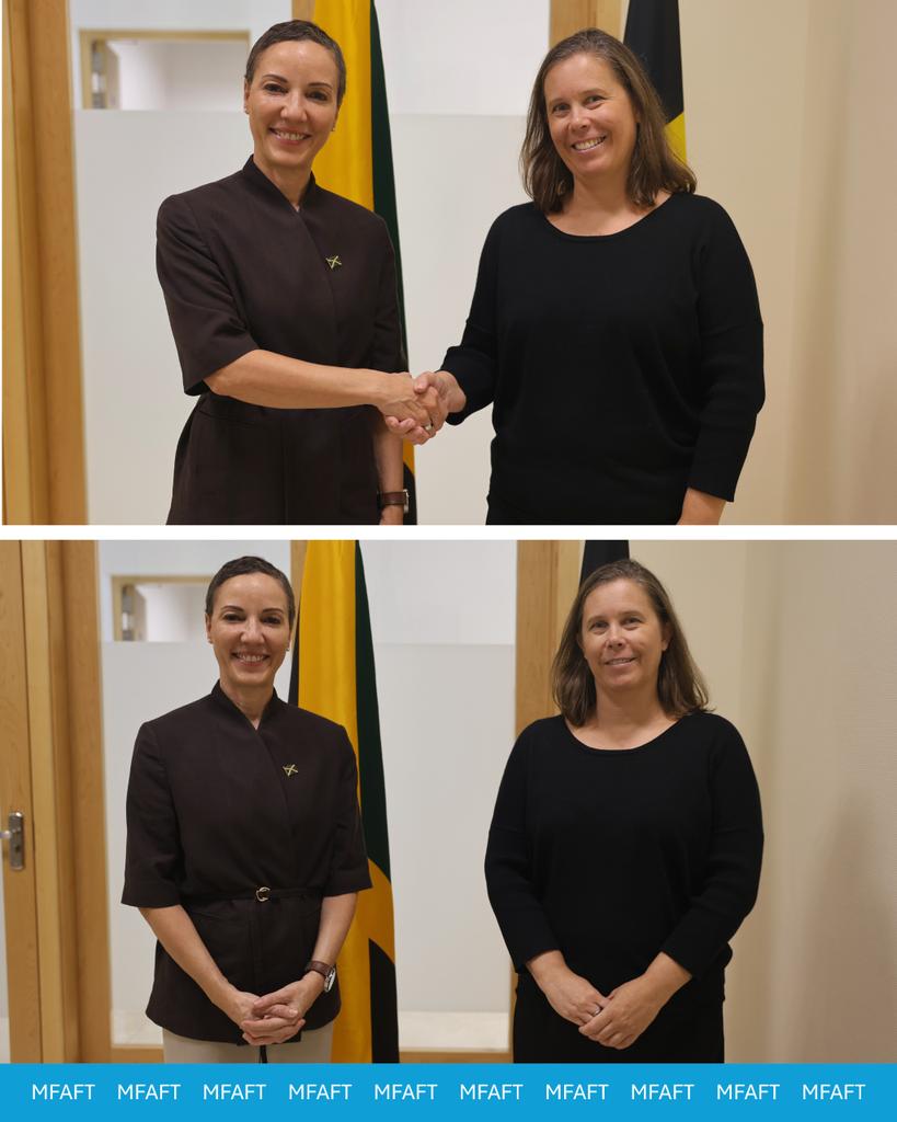 mfaftja's tweet photo. On behalf of the Government and people of Jamaica, the Foreign Minister extended best wishes to Ambassador De Geest and her family for continued success, fulfilment and well-being in all their future endeavours. She also expressed confidence that the enduring partnership between Jamaica and Belgium, enriched by Ambassador De Geest's dedicated service, will continue to grow from strength to strength.

2/2