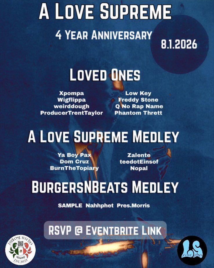 ALoveSupremeCA's tweet photo. Saturday, August 1st 

@alovesyoremeca 4 year anniversary celebration!!!

Line UP is wild &amp; the FOOD is gonna be amazing 

RSVP Link:
https://t.co/ZSuYfvi2yJ https://t.co/Yr0rkABo8P