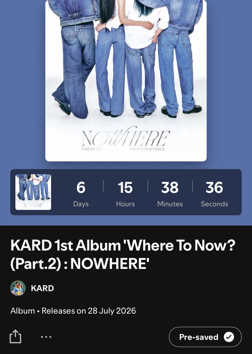 KARD_Charts's tweet photo. Pre-save KARD's 1st Full Album, "Where To Now? (Part.2): NOWHERE", on Spotify RIGHT NOW!

📎: https://t.co/kKWZLFRMSk 

#KARD #카드 https://t.co/Gl5o4h552z