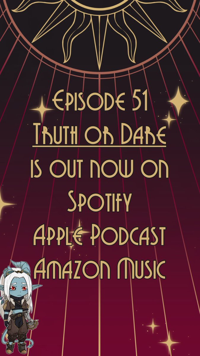 DoMTOfficial's tweet photo. Hello Travelers! Ep 51 - Truth or Dare has released! Listen wherever you get your podcasts now!
#dnd5e #dnd #dungeonsanddragons #domt #deckofmanytale https://t.co/TPc3VVVZaq