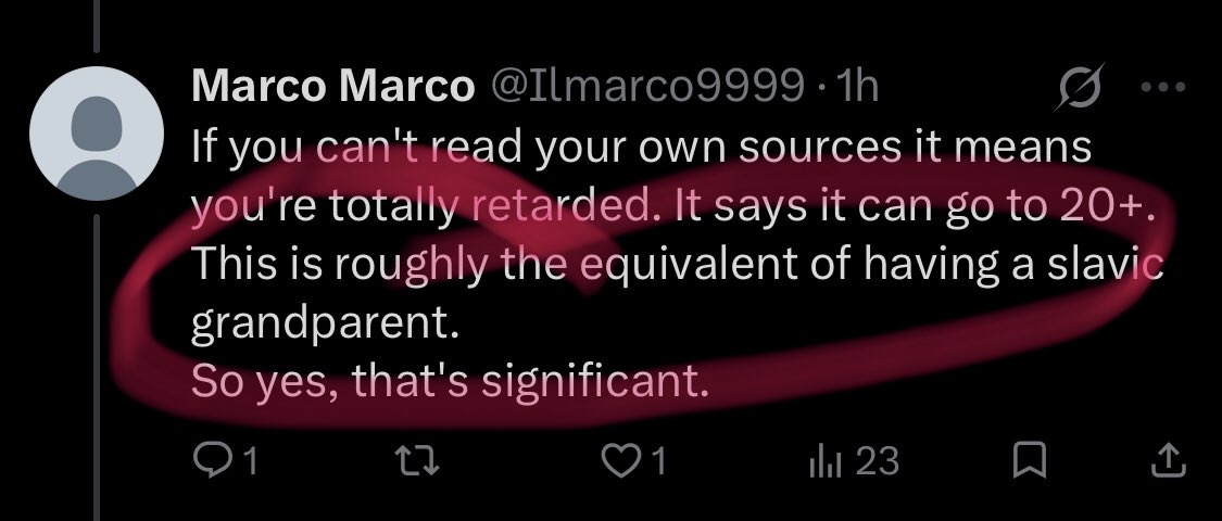 dystichia's tweet photo. @Ilmarco9999 @DIAS The gaslighting is next level here lol it isn’t roughly the equivalent of having a Slavic grandparent you moron, just accept your L atp and AI or not the sources are there too. Holy shit bro I feel second hand embarrassment for you fr https://t.co/Hn1QGDSWQJ
