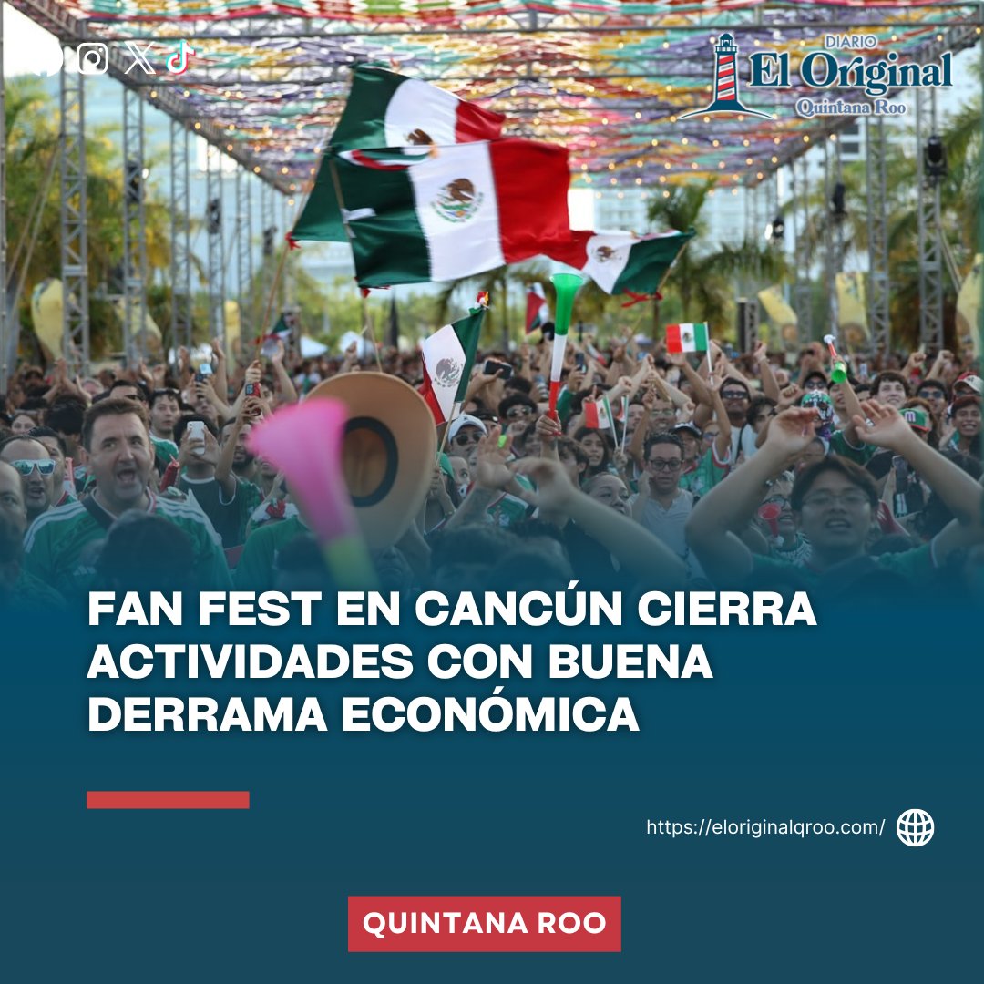 eloriginalqroo's tweet photo. #QuintanaRoo /  CancúnFutFest cerró con 58 mil 300 asistentes y una derrama económica superior a 3.7 millones de pesos.

#FutFest #Mundial2026 #Cancún https://t.co/mWFOPvGfB7