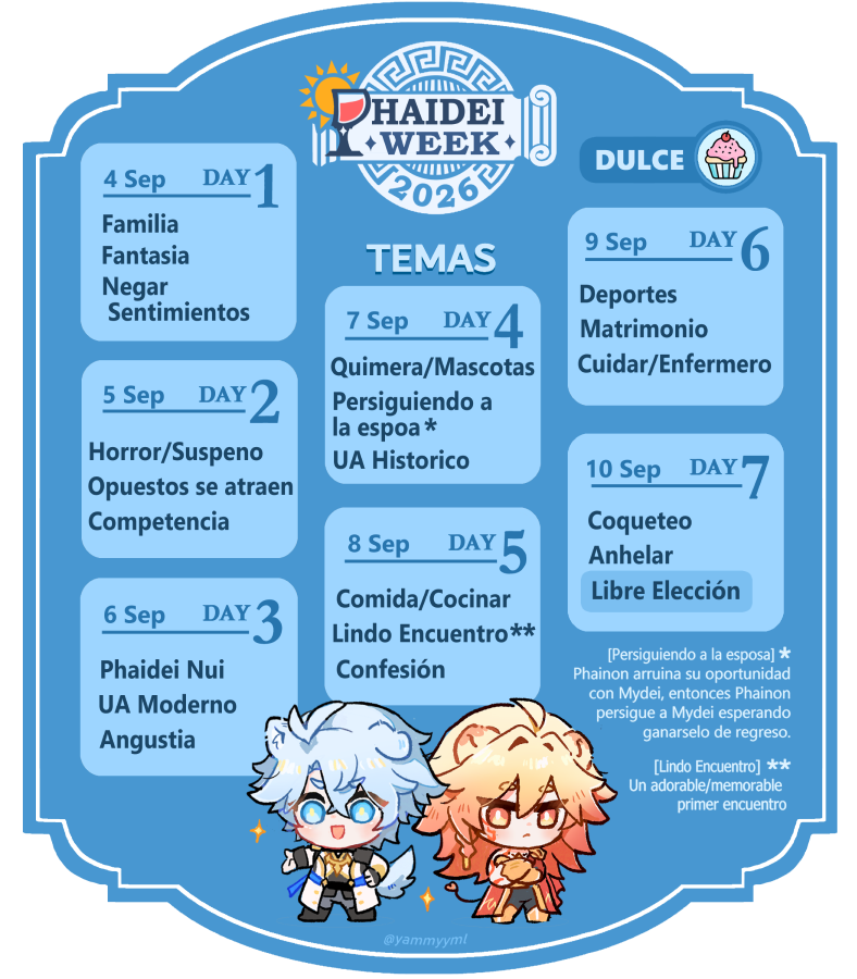 Phaidei_Week's tweet photo. ⠀ 
☀️🍷Phaidei Week 2026

【ESP】 ¡Los temas por fin están aquí!

📅  4 - 10 Sept. 2026

hashtags del evento:
(1) #phaidei
(2) #PhaideiWeek o
      #PhaideiWeek2026

¡Que se diviertan creando!
Más información abajo ↓ https://t.co/E7gVeYBPzW