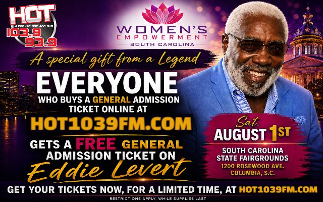 HOT1039SC's tweet photo. Eddie Levert is Buying Your Ticket #WESC12 is here and  R&amp;B legend Eddie Levert knows times are still tough, and he wants to help. Eddie Levert is purchasing a GEN ADD tix for everyone who buys a gen add  ticket ONLINE @ https://t.co/CfzwPxCWcO Use promo code EDDIE26 and join us https://t.co/gCCsoHbI3Q