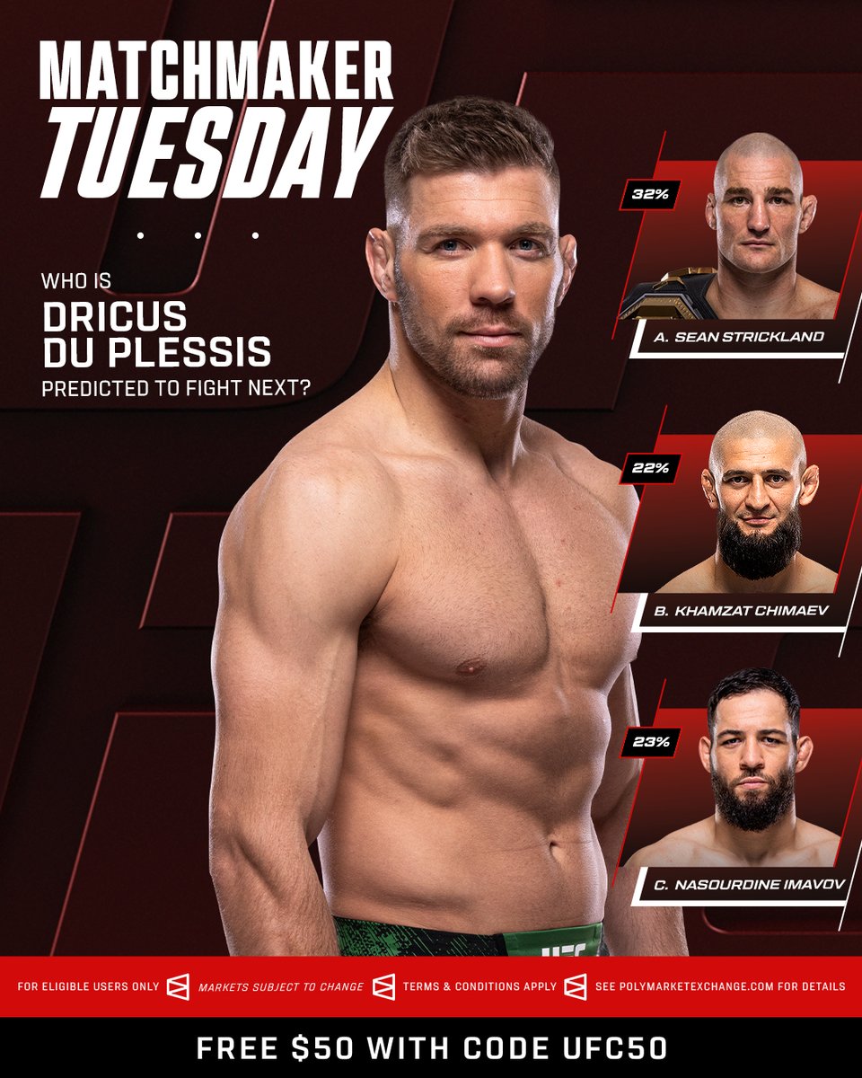 ufc's tweet photo. Who is NEXT for @dricusduplessis  ?

DOWNLOAD NOW: https://t.co/3eNCGw2pco

B2YB: @PolymarketSport https://t.co/brKwUdw6ST