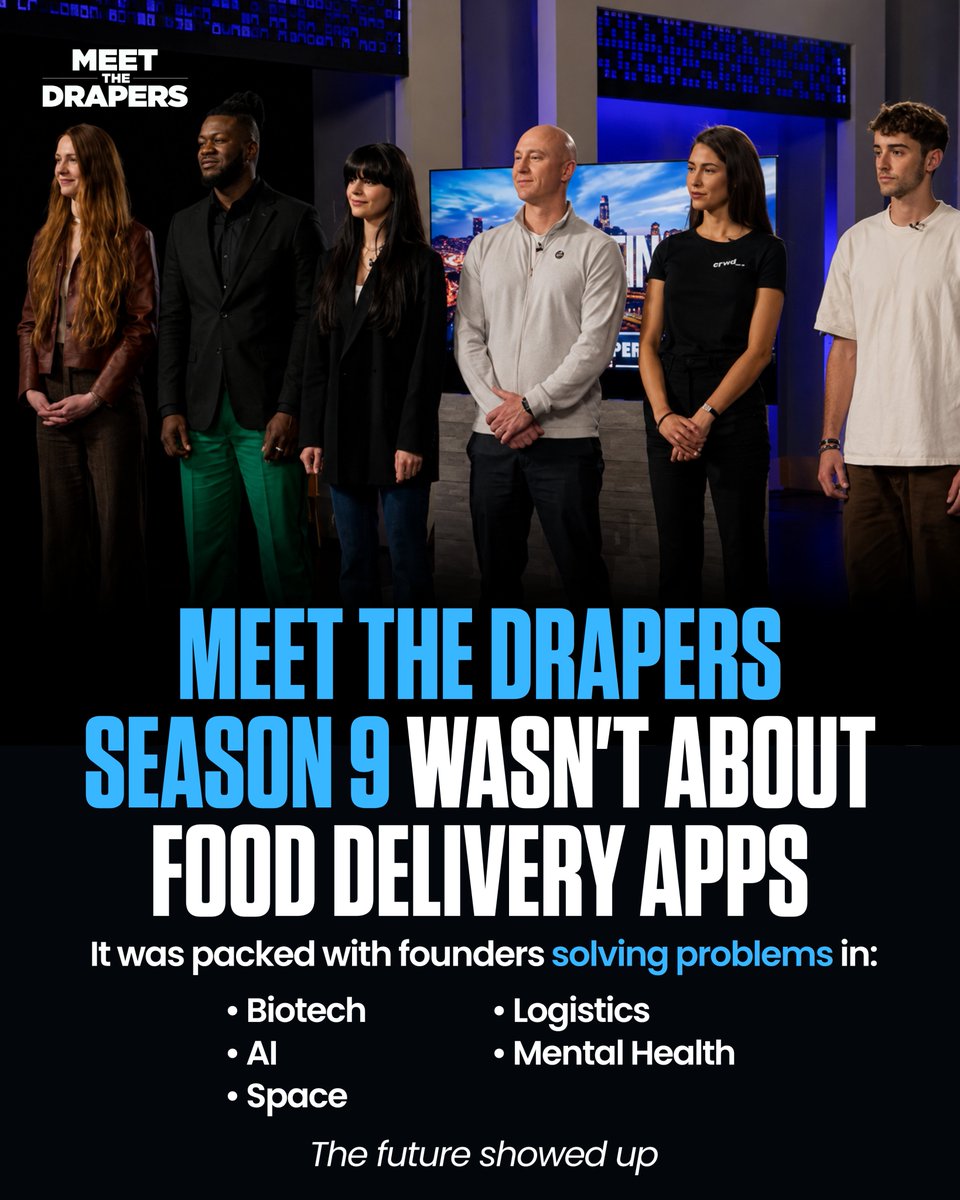 StreamDraperTV's tweet photo. Six founders. One million dollars. And one question:  Who deserves it most? Every founder walks in believing they have the next big thing. But belief doesn't build companies. Execution does. 
#MeetTheDrapers #TimDraper #StartupNews #VentureCapital https://t.co/OtQuMG1gYH