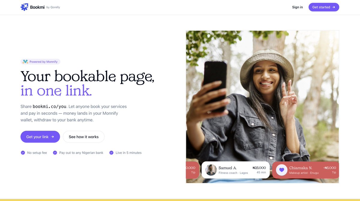 AhmzyJazzy's tweet photo. Just submitted Bookmi for the "Build with @monnify Developers Challenge" at @apiconflagos 2026 coming up this Friday (workshop) and Saturday (Conference).

We use @monnify APIs to help Creators &amp; Professionals make more sustainable income. 

#APIConfXMonnify #DeveloperChallenge https://t.co/7rRFzIwLX4
