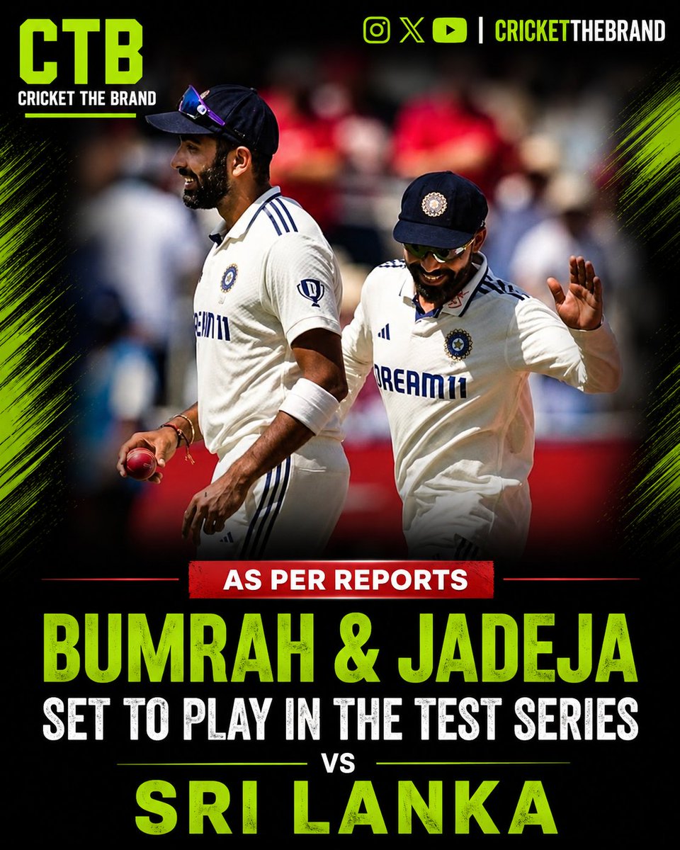 NomiJad00n's tweet photo. Bumrah &amp; Jadeja set to return for India's Test series vs Sri Lanka. 🇮🇳🏏

According to reports, both star players are expected to be available for the upcoming Test series against Sri Lanka.

#Bumrah #Jadeja #TeamIndia #INDvSL #TestCricket #IndianCricket #CricketNews https://t.co/rpn3EvSV0P