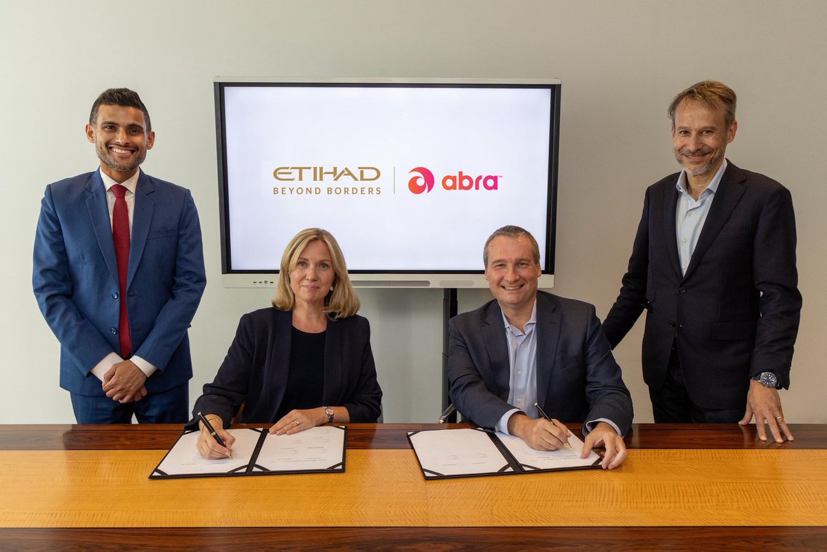 etihad's tweet photo. We’re proud to have signed a Memorandum of Understanding (MoU) with Abra Group, establishing a strategic partnership to strengthen connectivity between Latin America, the Middle East and key global markets.

The partnership creates a framework for long-term collaboration across Abra’s airlines - Avianca, GOL and Wamos Air - connecting Latin America, the Middle East and Asia through complementary networks.

Read more: https://t.co/3XxLtGGzMx