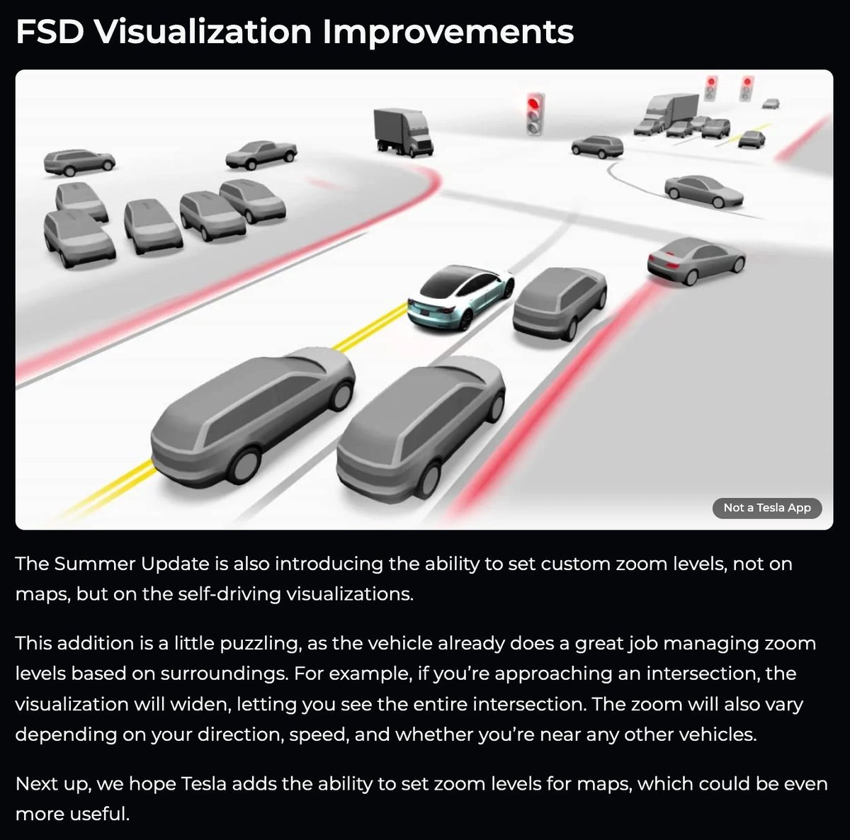 RealAndersonBen's tweet photo. @NotATeslaApp you only find this improvement "puzzling" because you like the default behavior. Some people want it zoomed up close all the time, and some (like me) want it backed as far out as possible at all times. It's not that puzzling; different people like different things. https://t.co/aA2Viz7Ezs