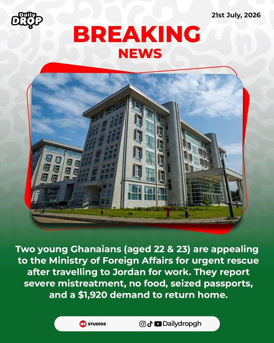 Dailydrop20gh's tweet photo. Two Young Ghanaians Plead for Rescue After Alleged Mistreatment in Jordan #news #ghanaians #government https://t.co/roC83lZQwy