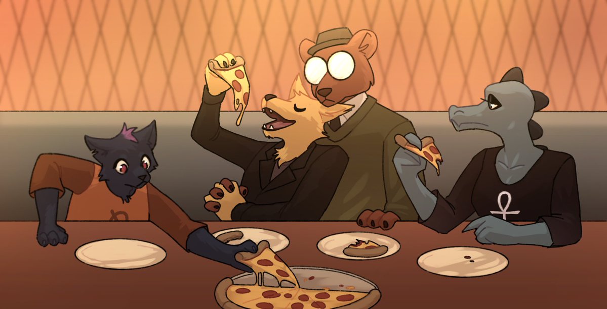 demilittleguy's tweet photo. mediocre pizza and marginally better friends 

old art of the nitw gang

#nightinthewoods #nitw #furry #furryart https://t.co/9zhkA4G3EO