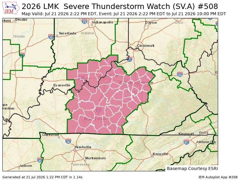 iembot_lmk's tweet photo. LMK issues Severe Thunderstorm Watch for Clark, Crawford, Dubois, Floyd, Harrison, Jefferson, Orange, Perry, Scott, Washington [IN] and 49 counties in [KY] till Jul 21, 10:00 PM EDT https://t.co/vKureefwHe https://t.co/Yxem0B2i0d