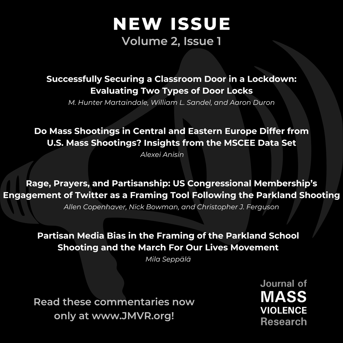 JMssVlncRsrch's tweet photo. Check out the latest issue of #JMVR, just released, featuring four all new research studies. Read each of these and more at https://t.co/uOgxQpyQCT! https://t.co/1LH0HKftYQ